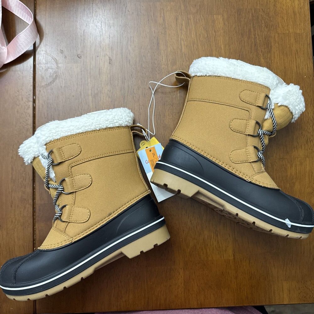 Cat & Jack Kids' Kit Thermolite Waterproof Snow Cognac Winter Boots Boys Size 1